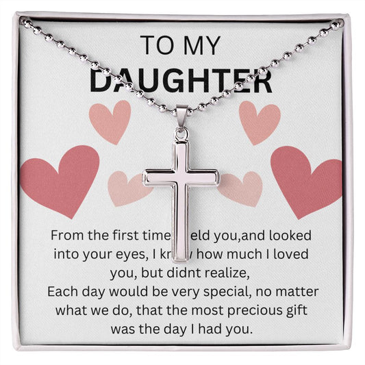 To My daughter Stainless Cross Neckace on Ball Chain