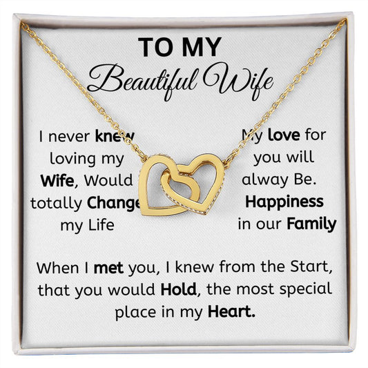 To My Beautiful Wife interlocking heart necklace