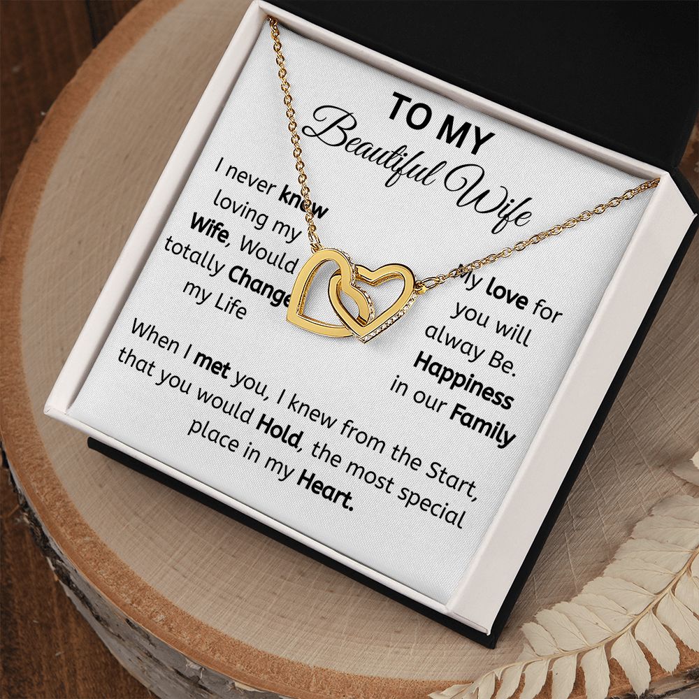To My Beautiful Wife interlocking heart necklace
