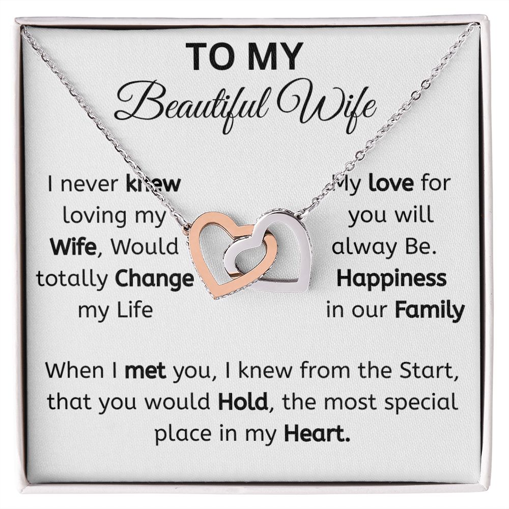 To My Beautiful Wife interlocking heart necklace