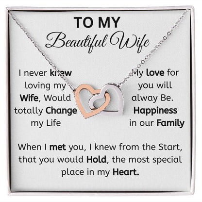 To My Beautiful Wife interlocking heart necklace