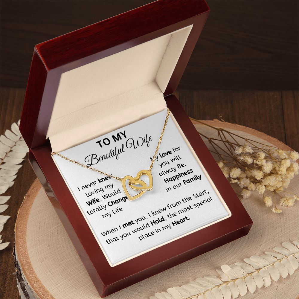To My Beautiful Wife interlocking heart necklace