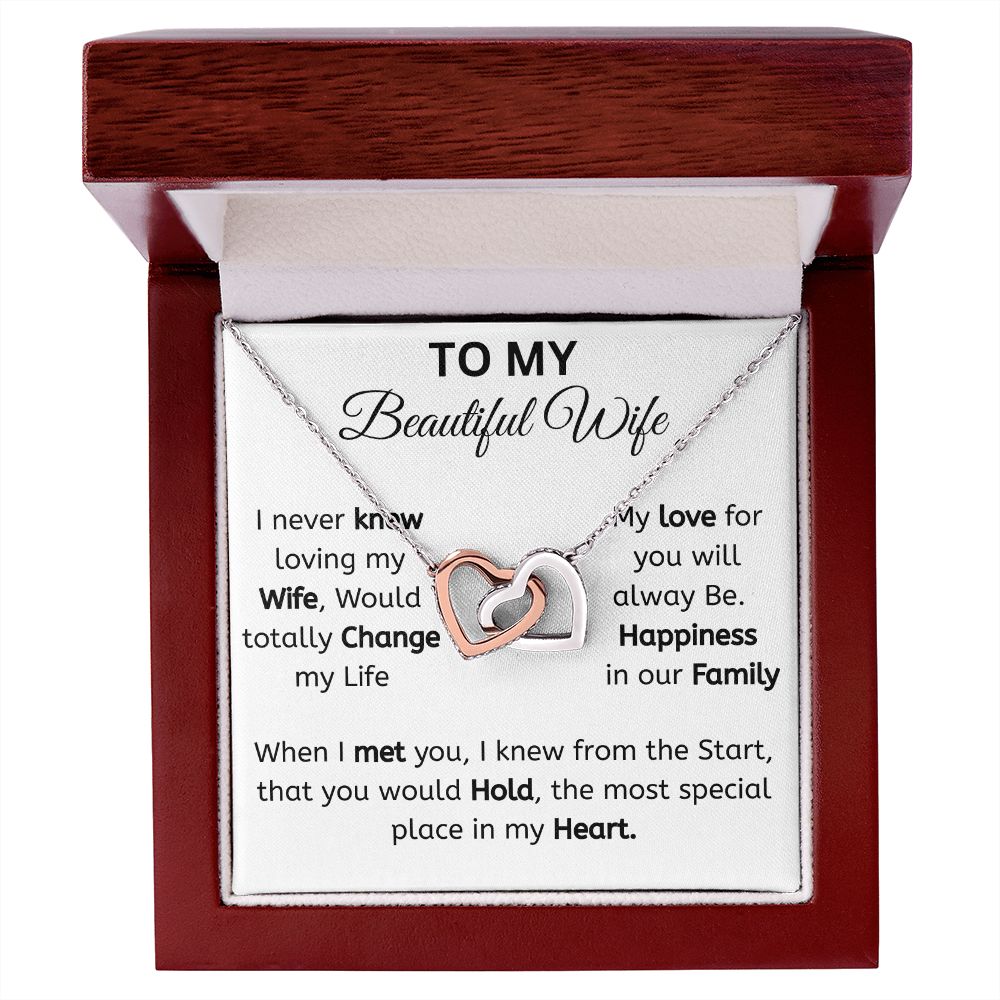 To My Beautiful Wife interlocking heart necklace