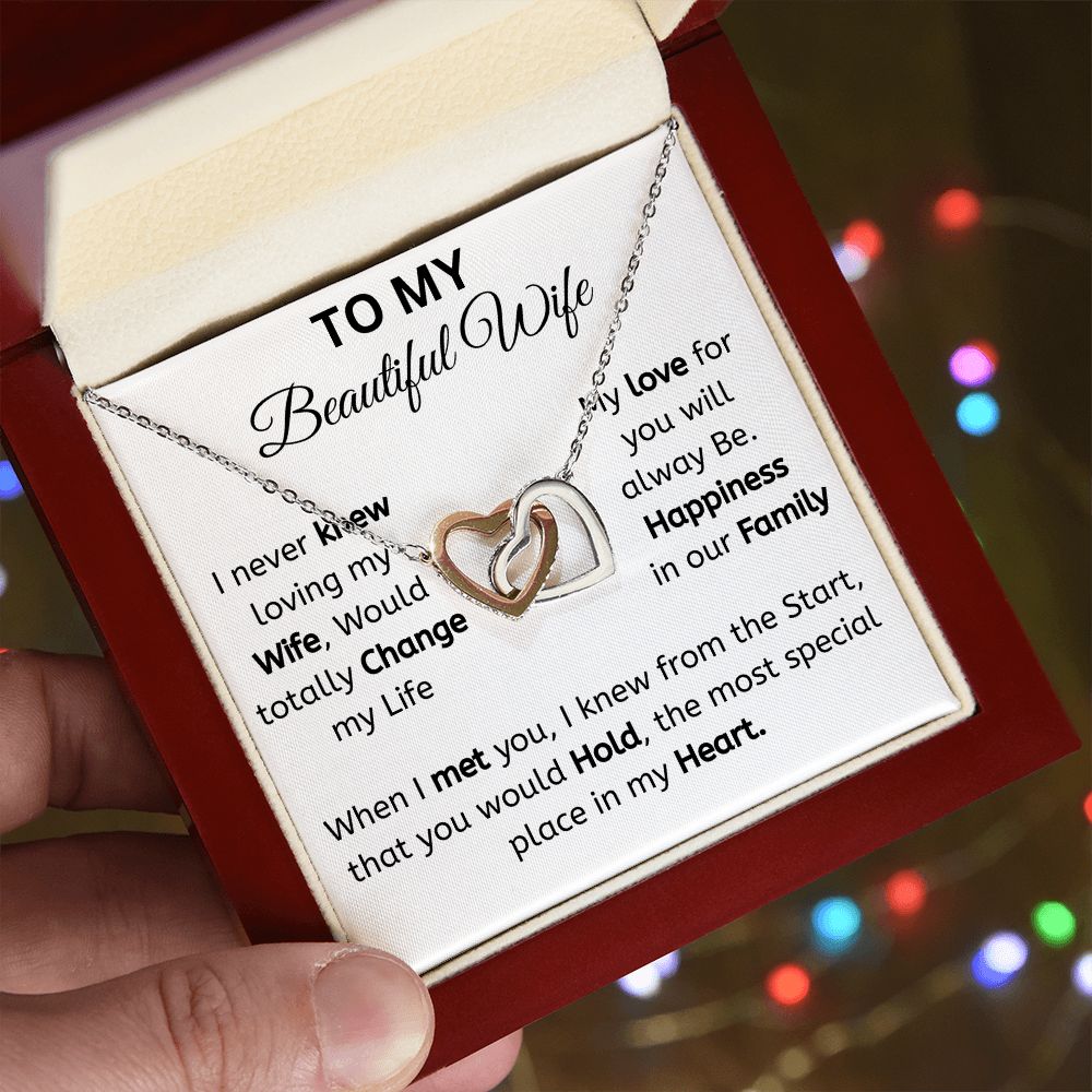 To My Beautiful Wife interlocking heart necklace