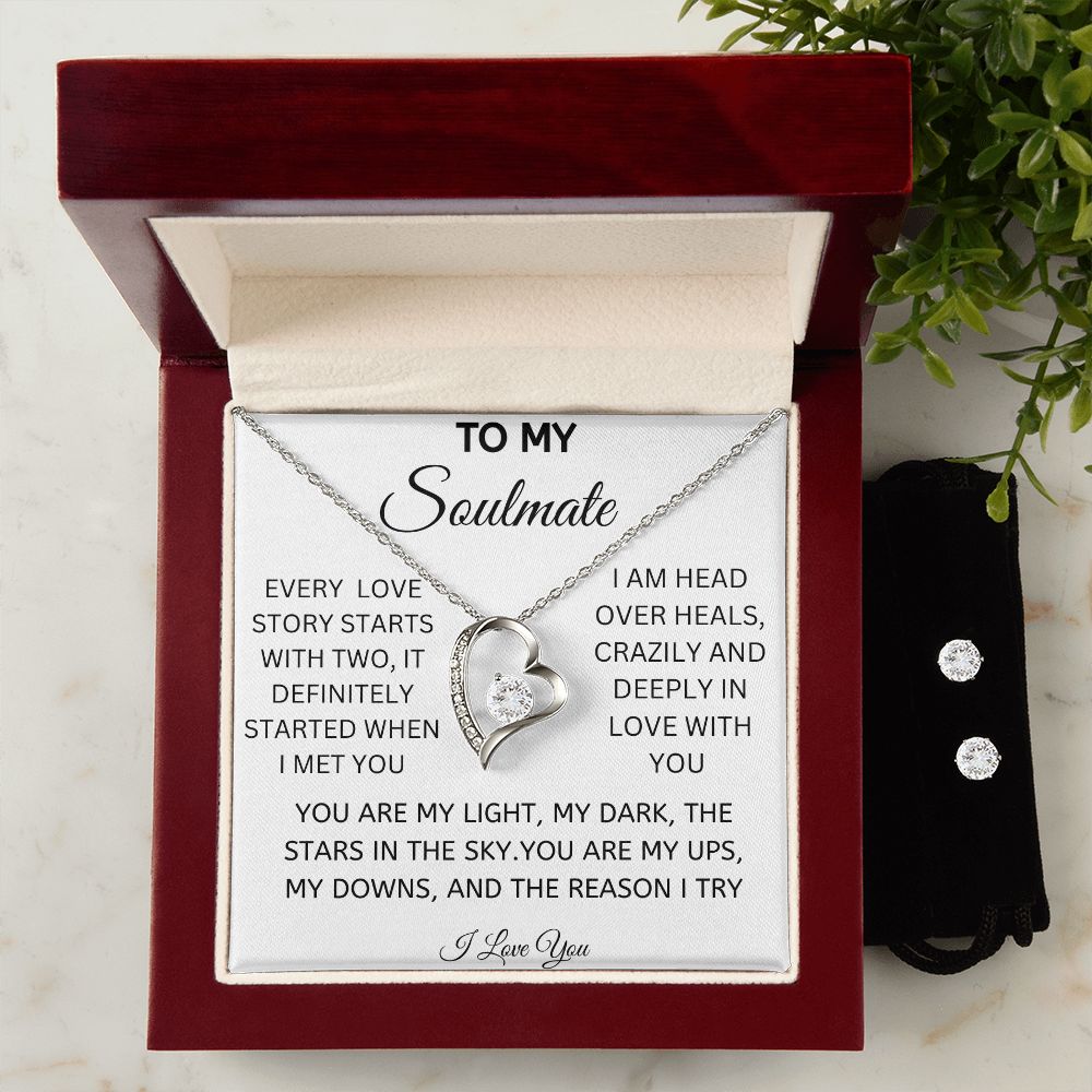 To My Soulmate Forever Love Necklace * with CZ clear earrings